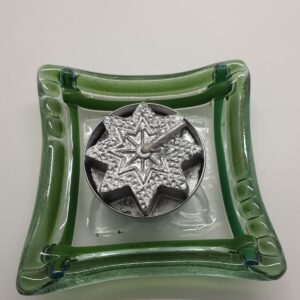 Porta candela in vetro verde quadrata